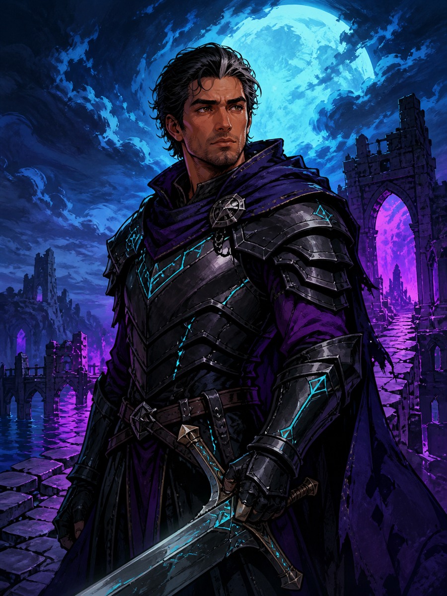 Corvin Duskbane AI fantasy character portrait